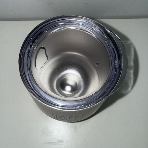 Rae Dunn "Happy Hour" Stainless Steel Wine Glass With Lid White Black - Picture 4 of 5